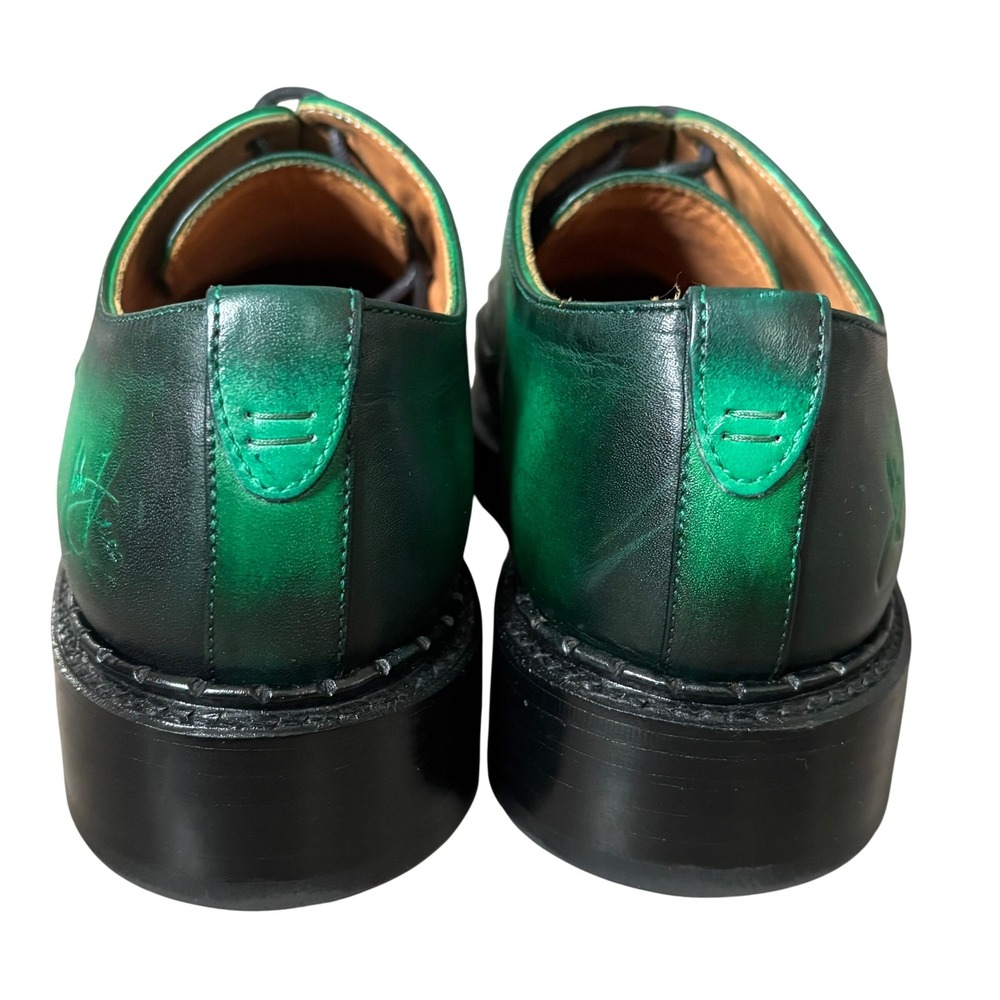 John Fluevog Moneymaker Lace Up Derby Shoes Size 7 Green Hand Painted Leather - Picture 3 of 10
